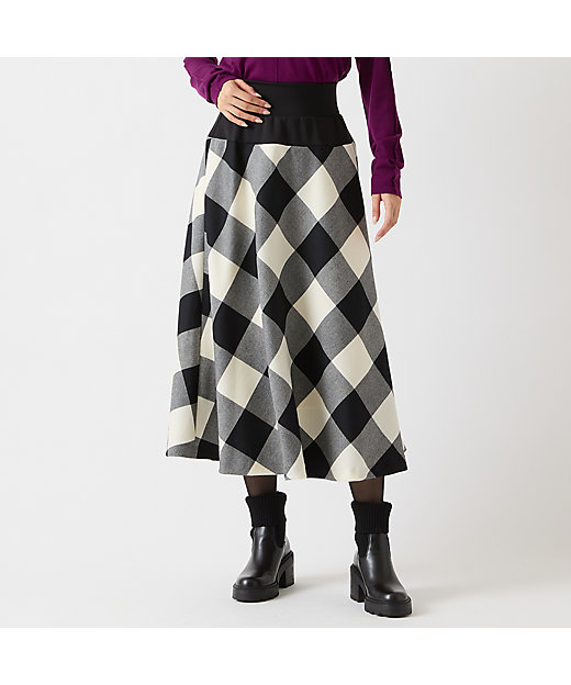 尾州ウール】チェックフレアスカート（81046509） | R-ISM