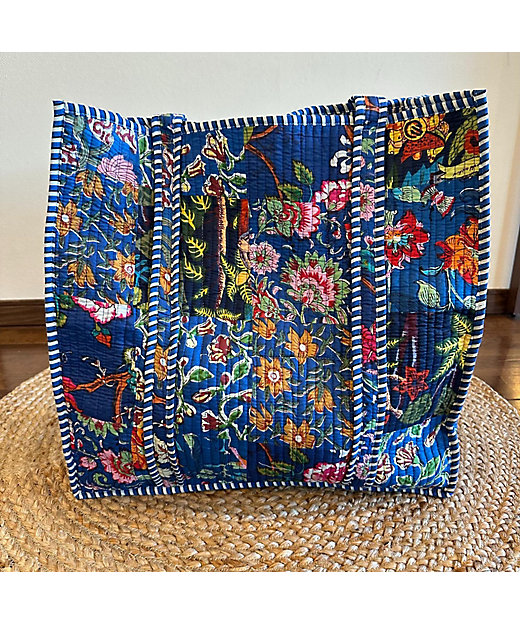 ☆パッチワークトートバッグ（ブルー） | block print bag cafu/ﾌﾞﾛｯｸ