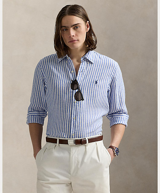 クラシック フィット ストライプド リネン シャツ