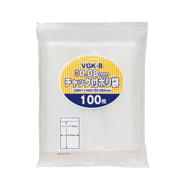 VGK-8 チャック付きポリ袋 無地 厚口タイプ (K) 透明 100枚 | 株式会社