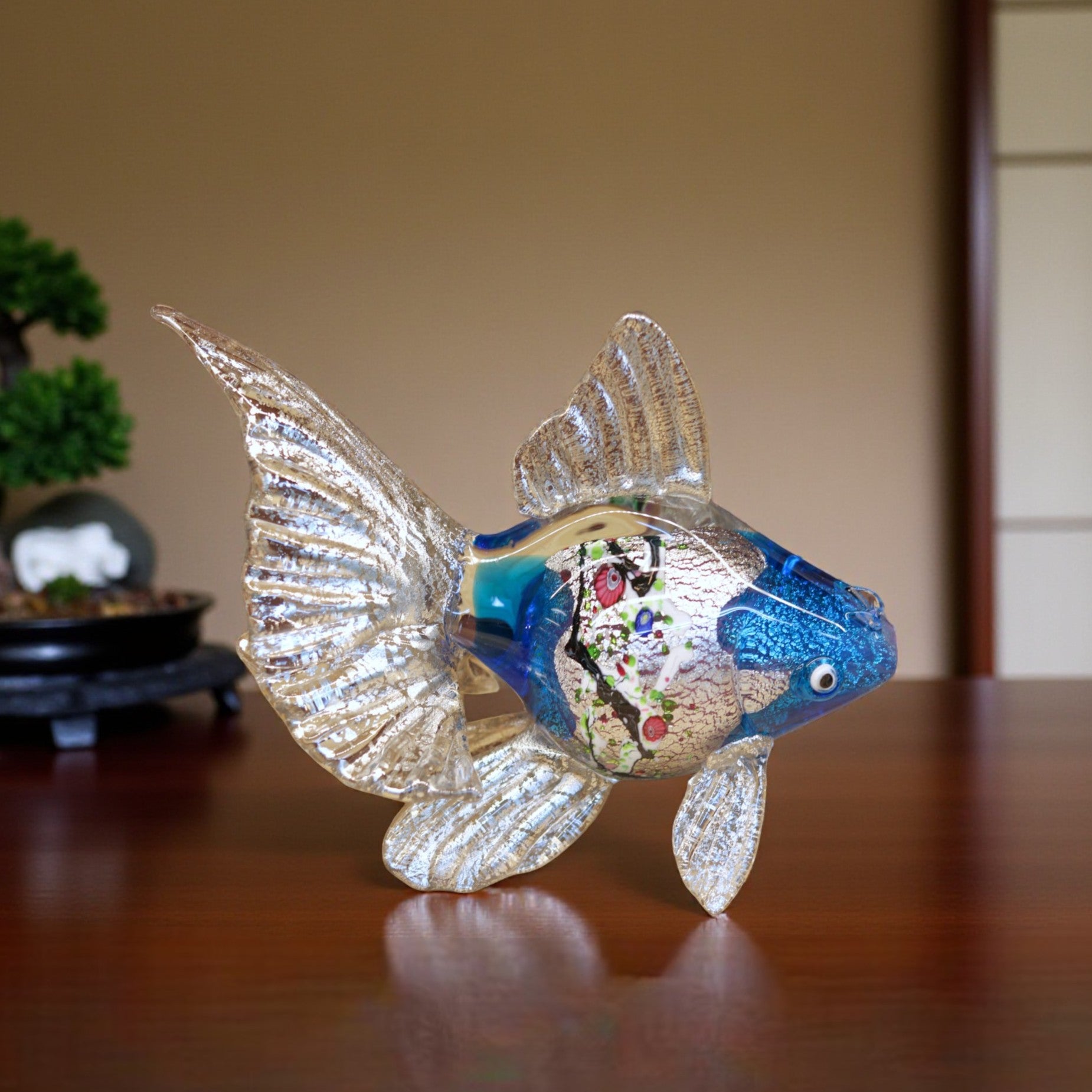綾ガラス | 金魚 金彩象嵌 光琳 | オーシャンブルー | グラスアート黒木