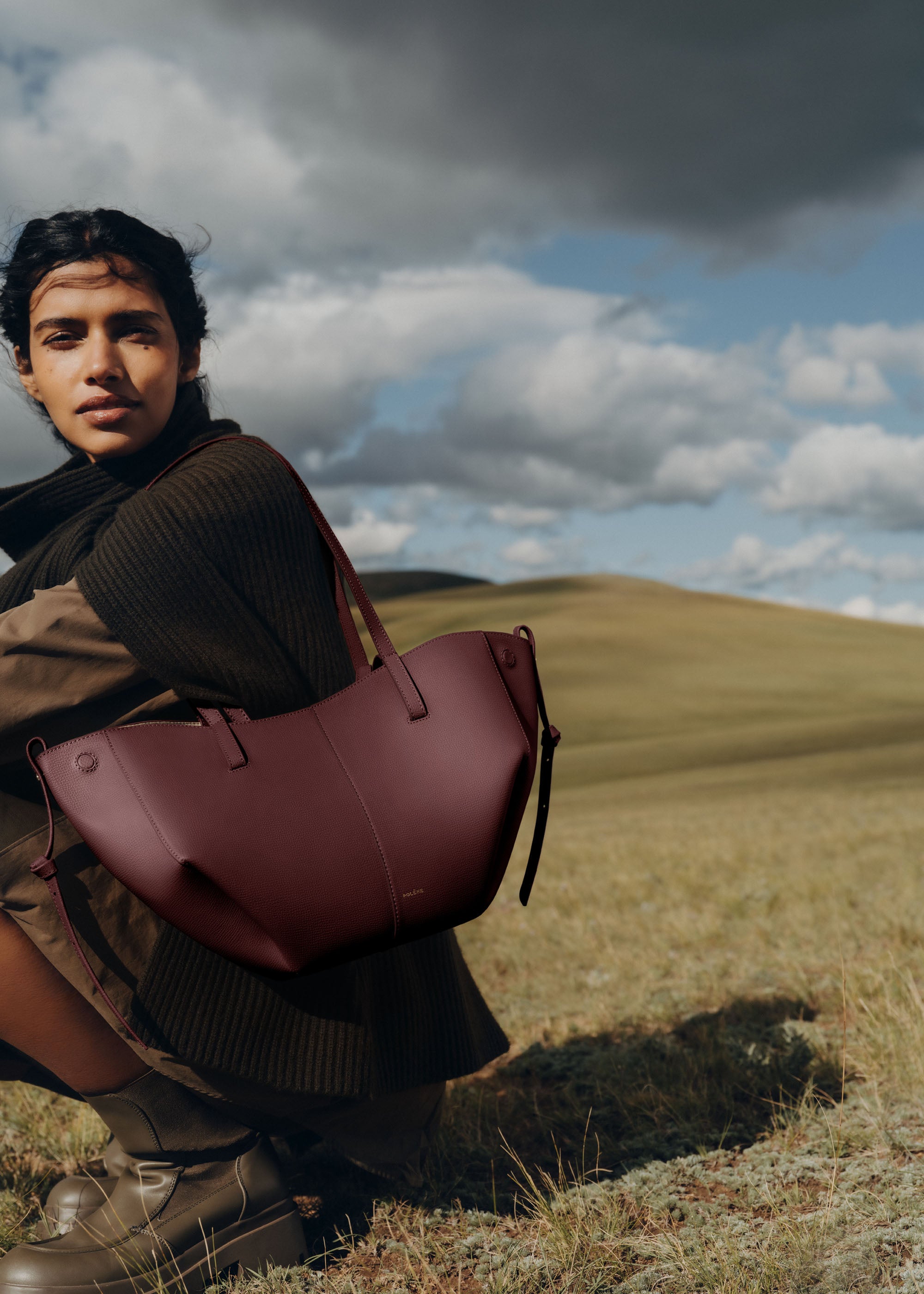 Polène | バッグ - Cyme Mini - ダークチェリー テクスチャード