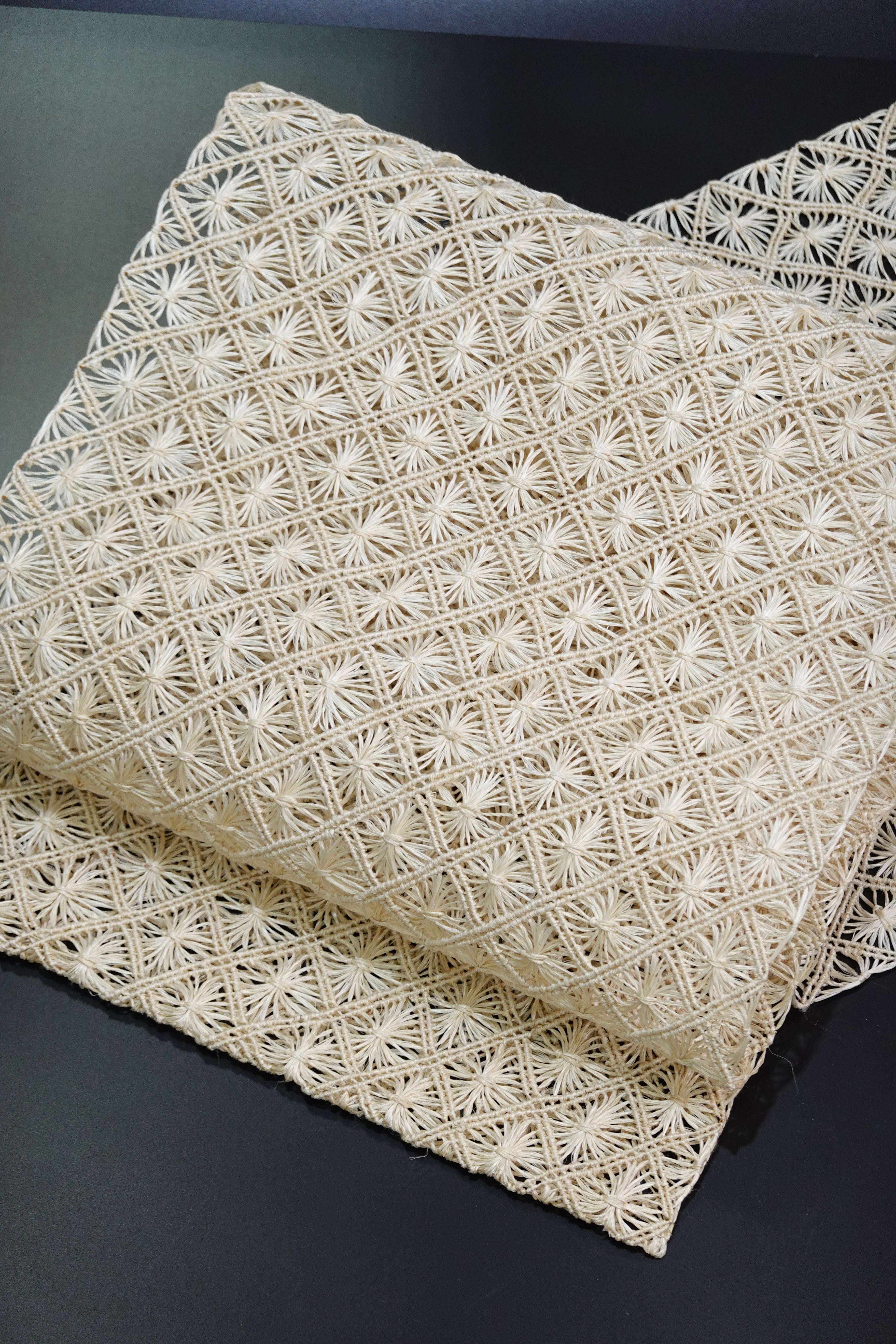 誉田屋源兵衛】八寸名古屋帯 芭蕉通風段文 生成り〈お仕立上り品