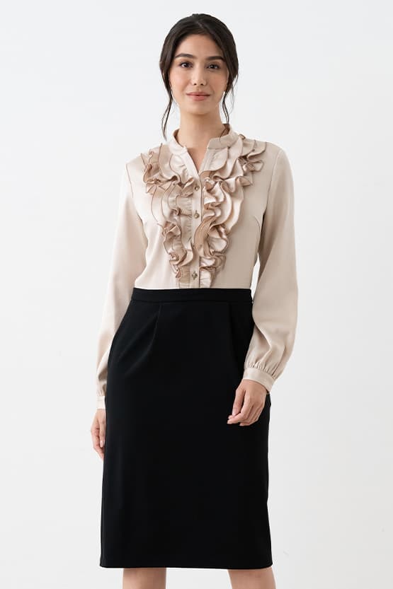 ストレッチサテン×スマートストレッチ】 サテンフリルワンピース– kay me