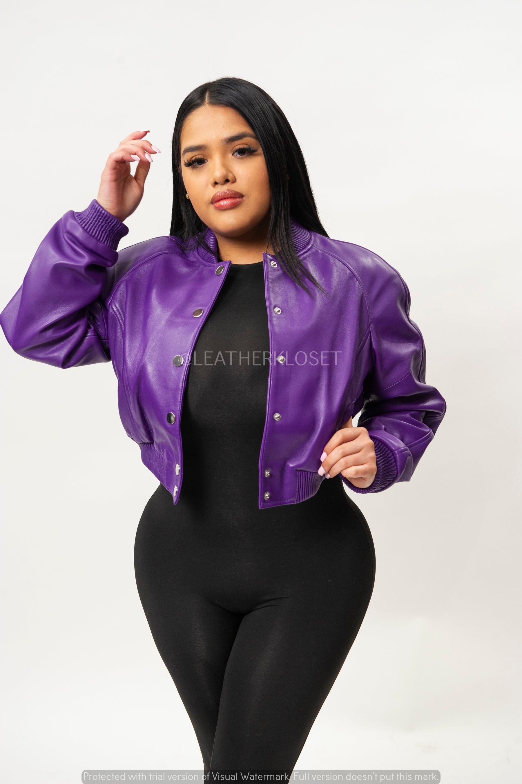 Women's Crop Leather Varsity Jacket [Purple] – LeatherKloset