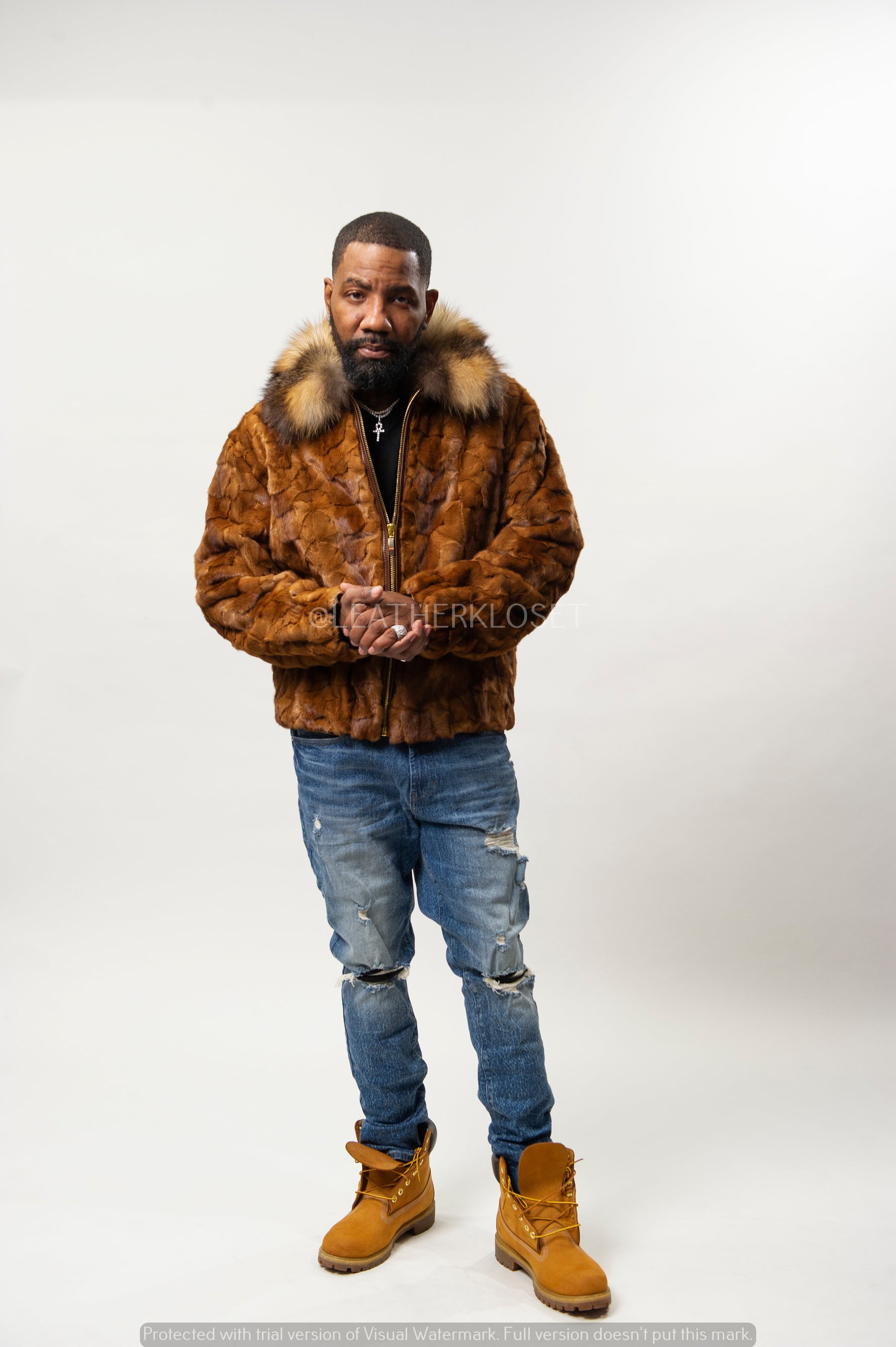 Men's Mink with Fox Fur Bomber Jacket [Whiskey] – LeatherKloset