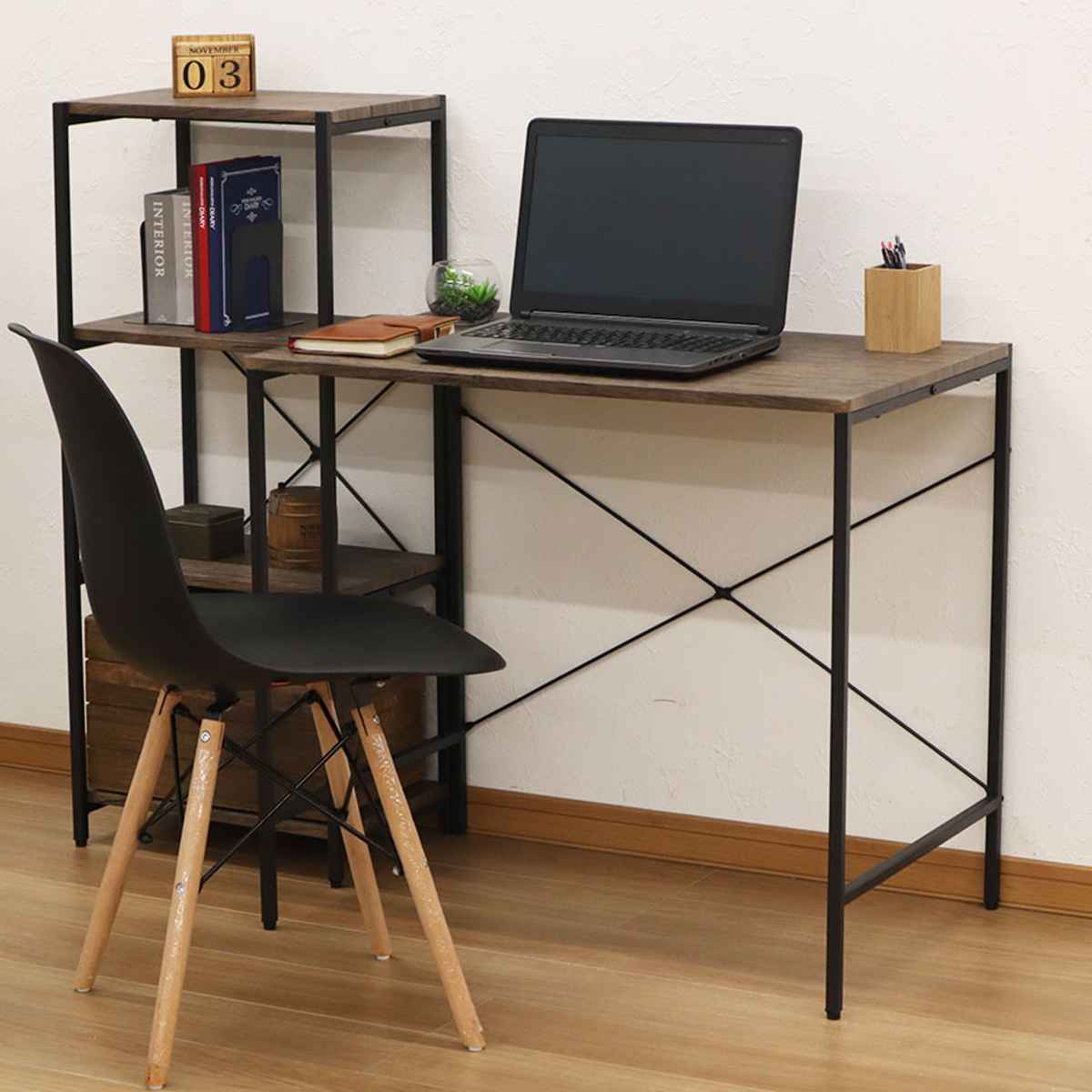 デスク 幅80cm 木目調 スチールフレーム （ パソコンデスク 机 つくえ