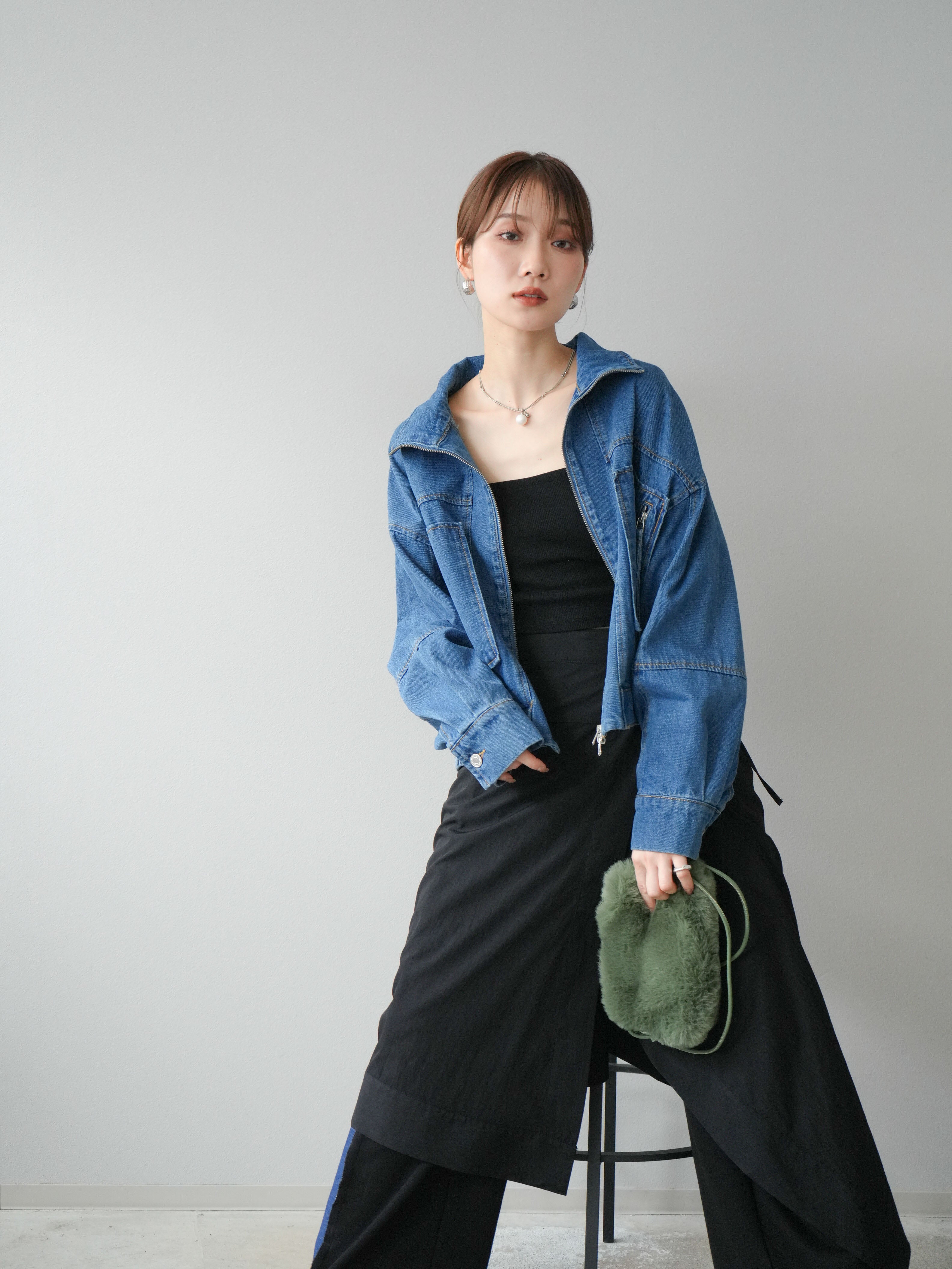 予約]ZIPポケットデニムショートブルゾン/ブルー – Lumier