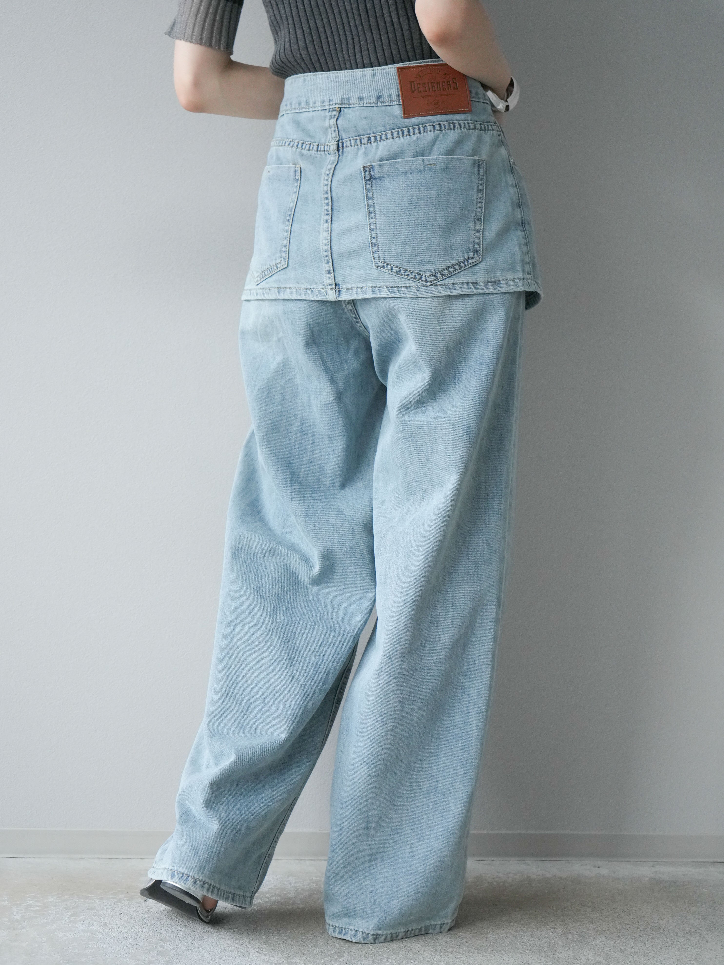予約]コルセット付ワイドデニムパンツ/ライトブルー – Lumier