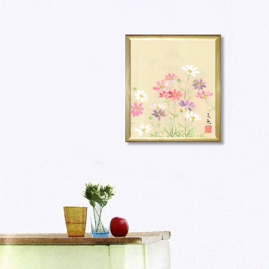 Amazon.co.jp: 中谷文魚 秋桜 色紙 ナチュラル 日本画 静物画 コスモス