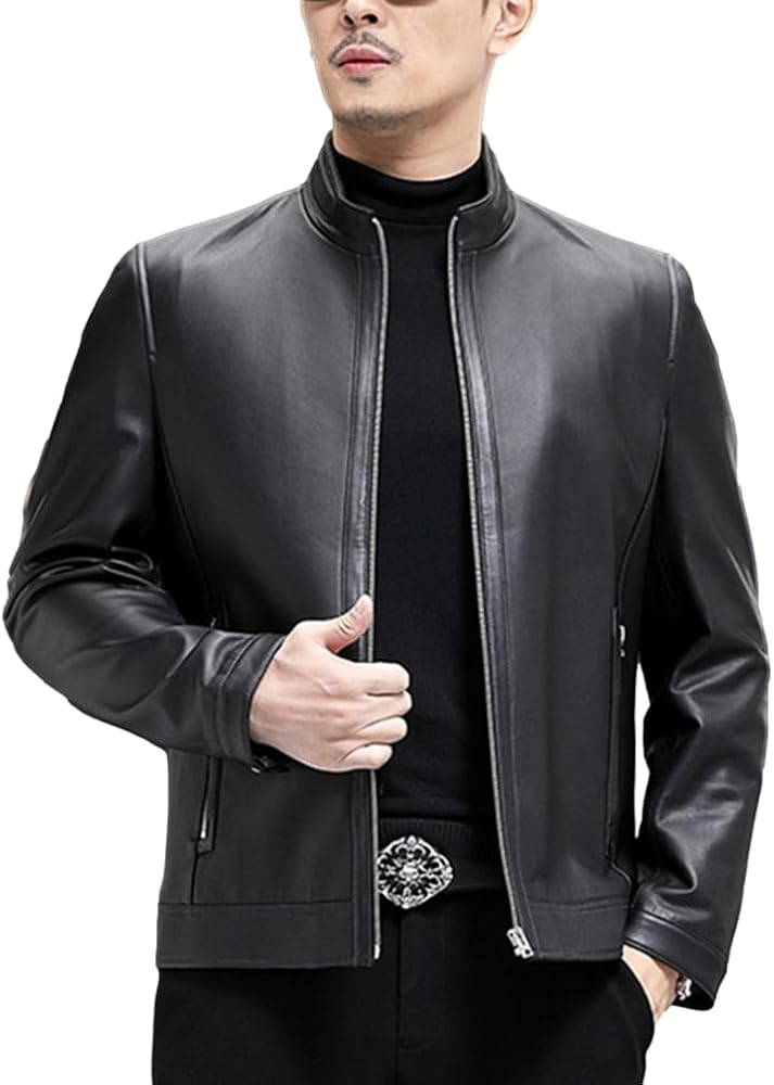 Amazon.co.jp: [JINLUN] シングルライダースジャケット 本革 メンズ