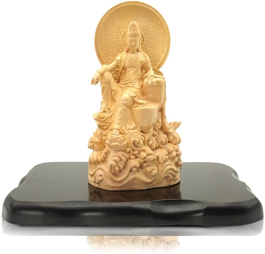 Amazon｜仏像 観音 菩薩 般若心経 柘植木彫り 置物 開運 風水 厄除け