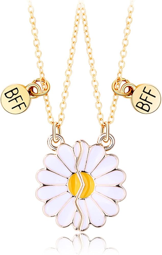 Amazon.com: 2Pcs Half Sun Sunflower Daisy Flower Pendant Necklace