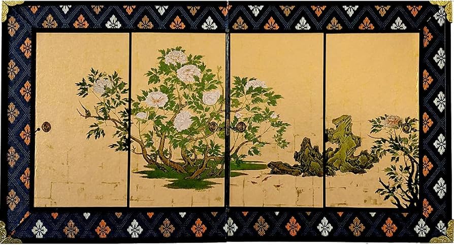 Amazon.co.jp: ミニ屏風 大覚寺牡丹図(だいかくじ ぼたんず)名画屏風小