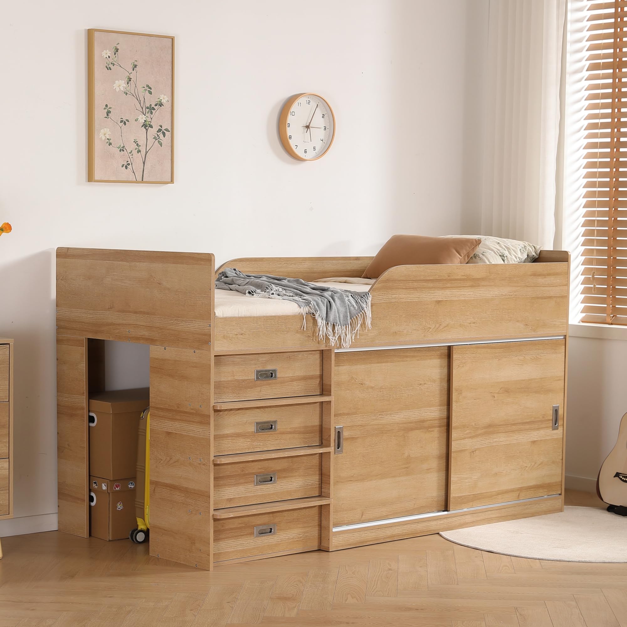 Amazon｜システムベッド ロフトベッド 階段収納付き 引き戸式収納 4段