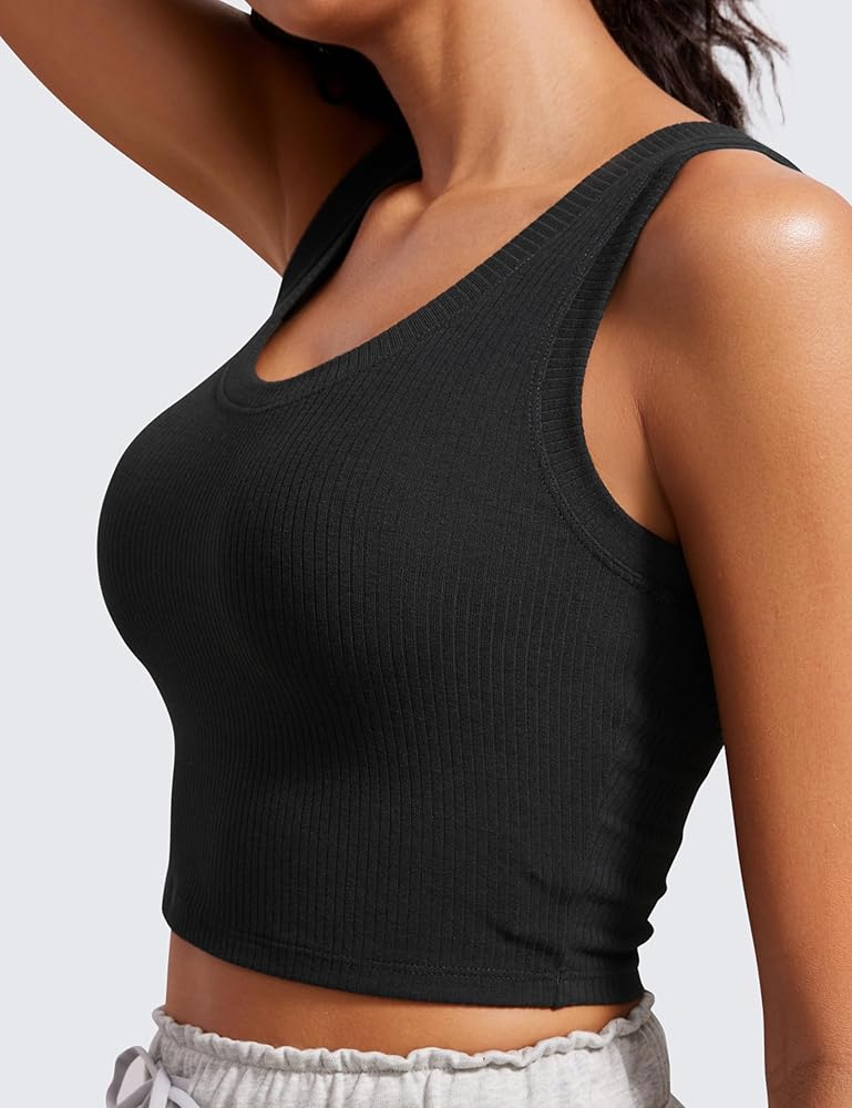 CRZ YOGA Ribbed Crop Fitted Tank Tops for Women Low U-Back Scoop