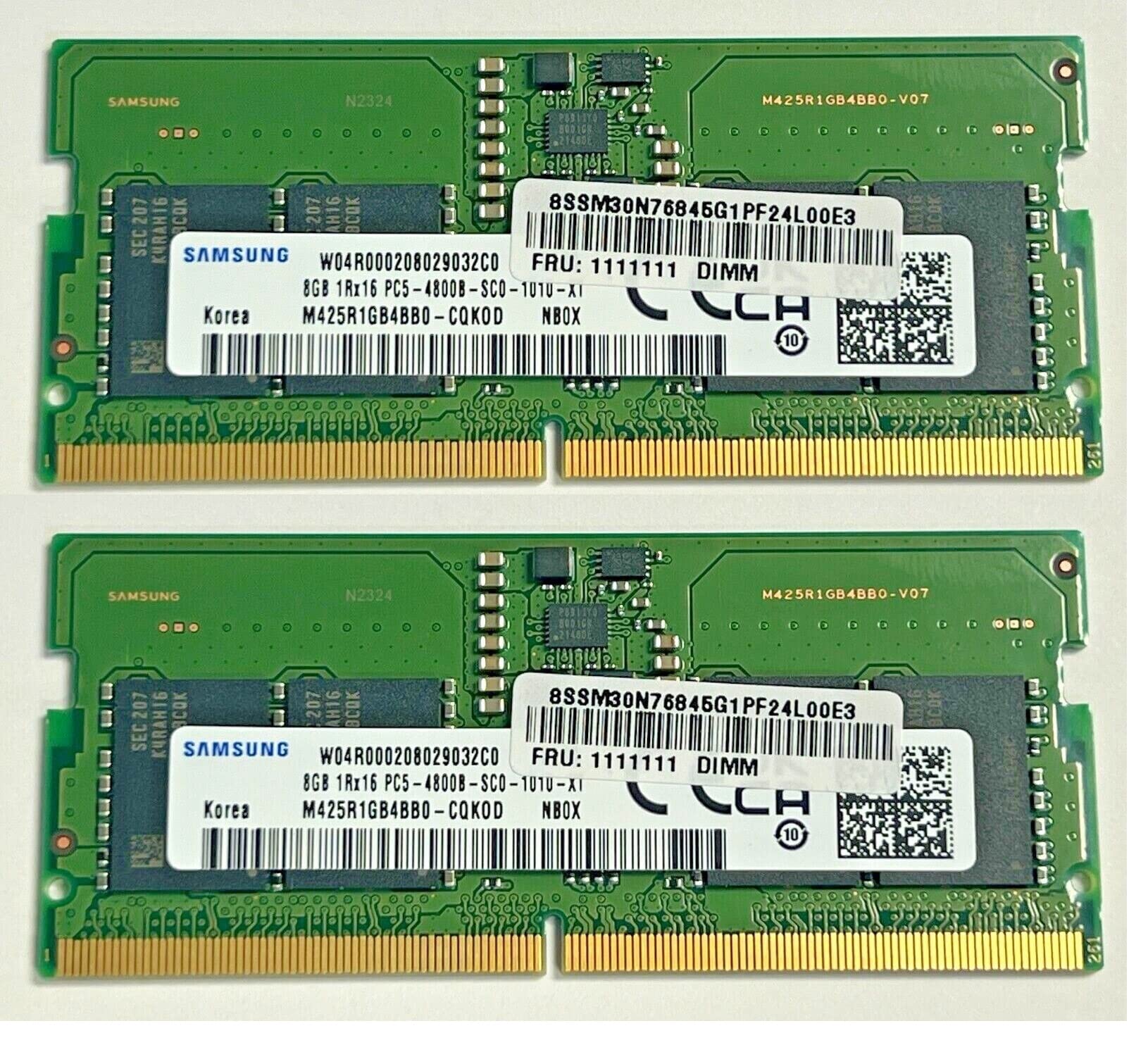 New Samsung 16GB (8GBX2) DDR5 4800 MHz PC5-38400 SODIMM Laptop