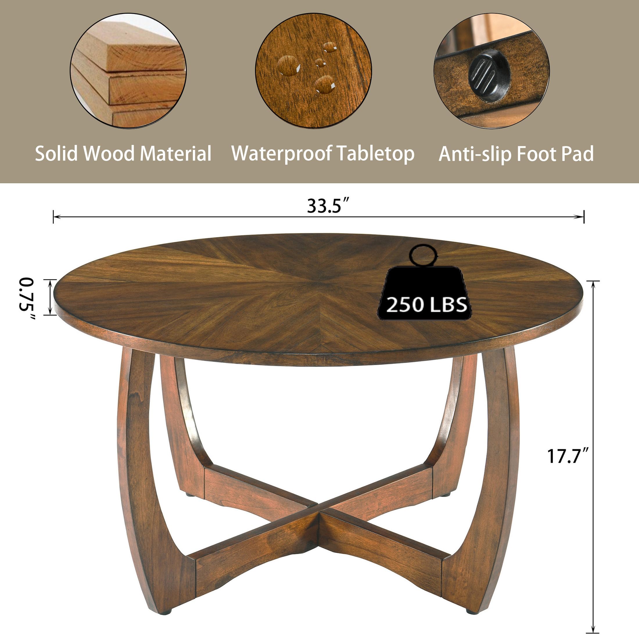 Amazon.com: Round Coffee Table for Living Room, Solid Wood