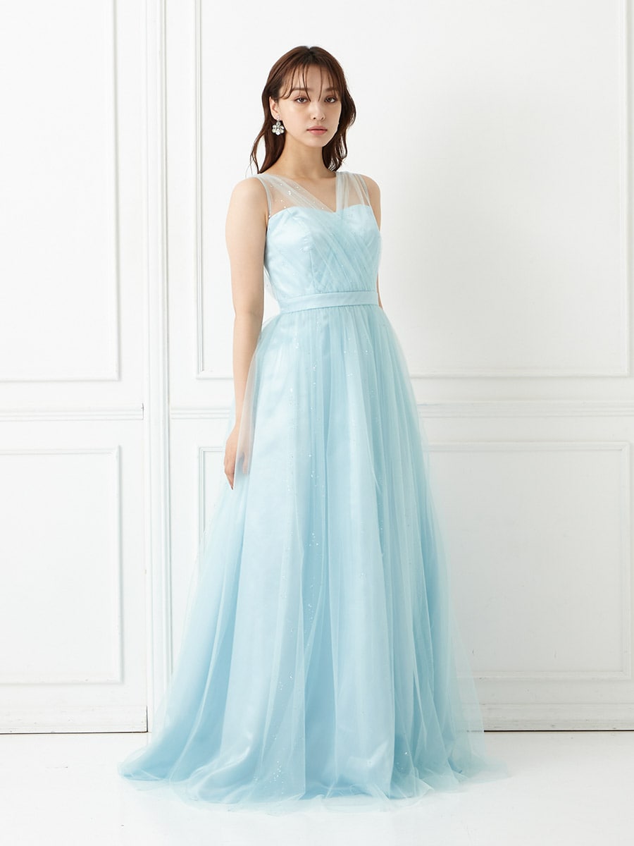 sparkly/チュール×グリッターAラインドレス(L サックス): AIMER | エメ