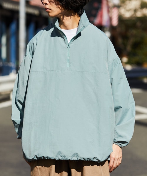 WEB限定 ビッグシルエット ハーフジップ ナイロンプルオーバー/PO