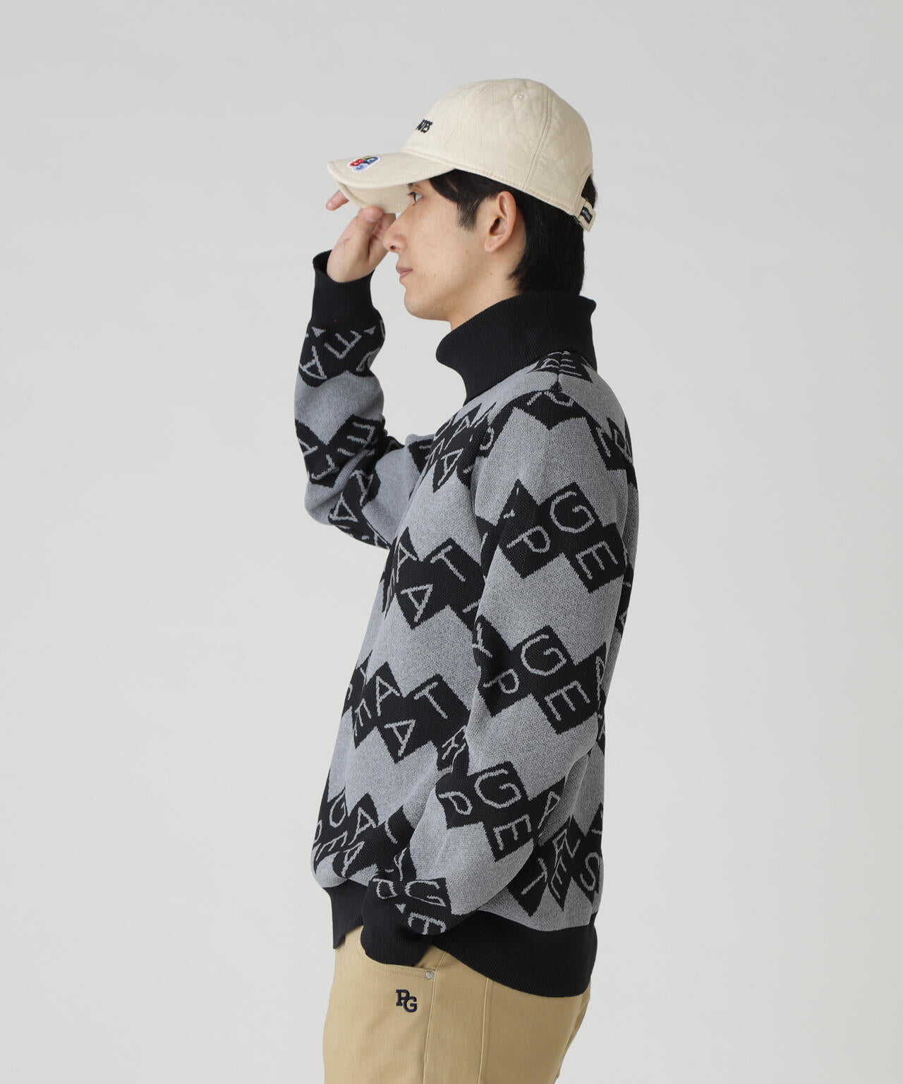 ダブルJQロゴギザボーダー柄タートルニットプルオーバー | PEARLY