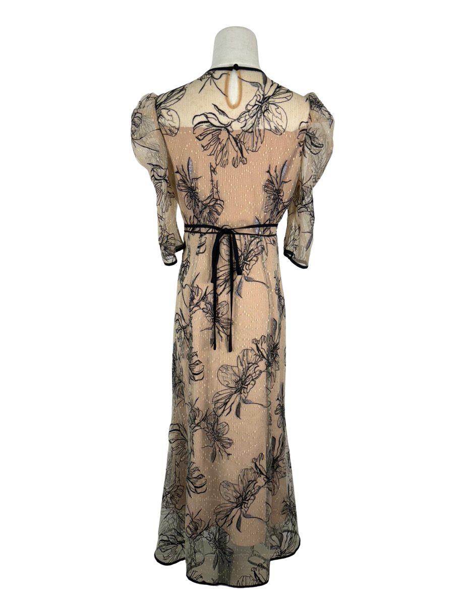 花柄リボンパフスリーブマーメイドワンピースドレス – ドレスル