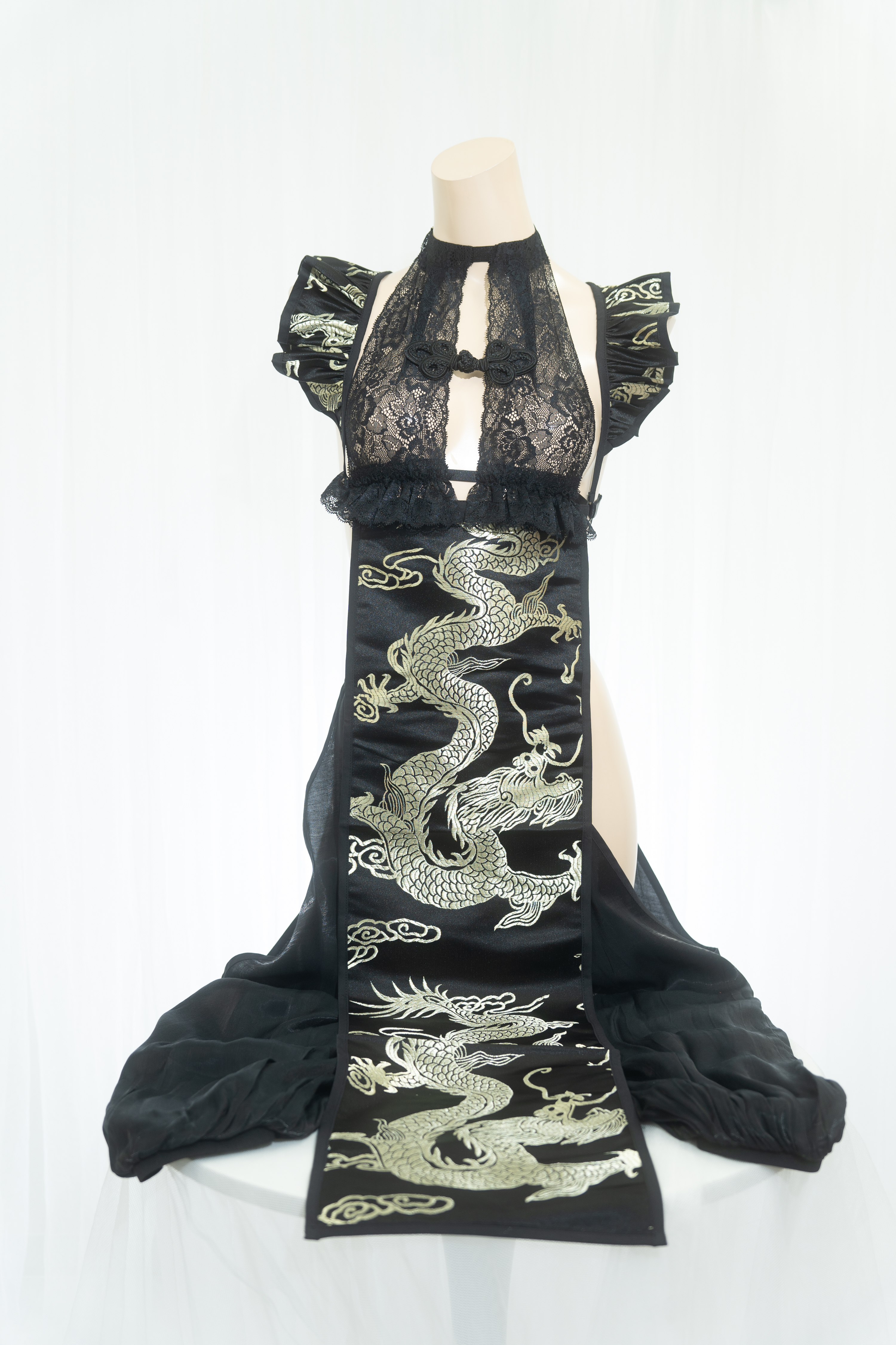 D0067 チャイナエプロン 3点セット 黒/M企画｜NANIKIRU