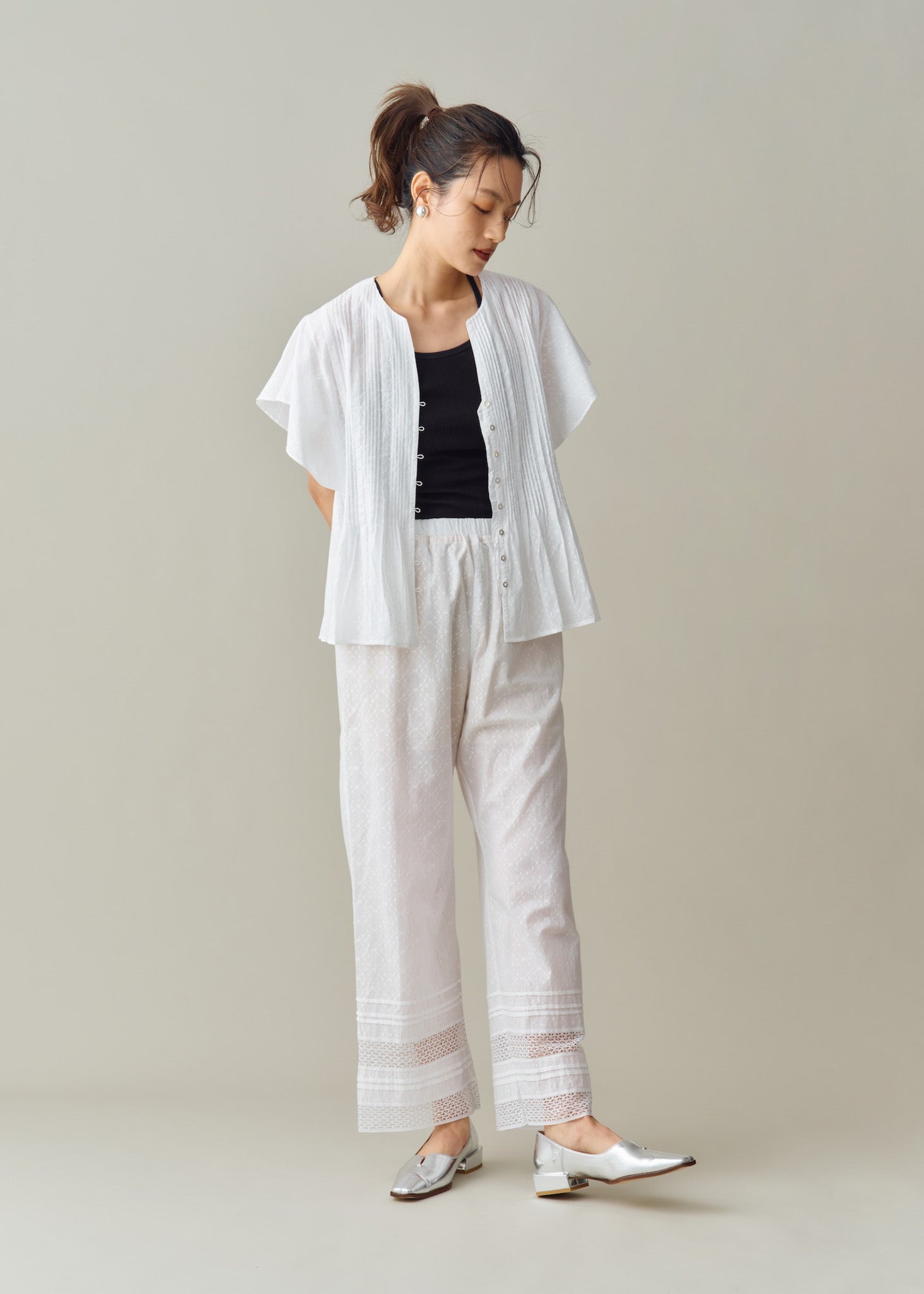 Cotton Jacquard Lace Pants | Pasand by ne Quittez pas | パサン