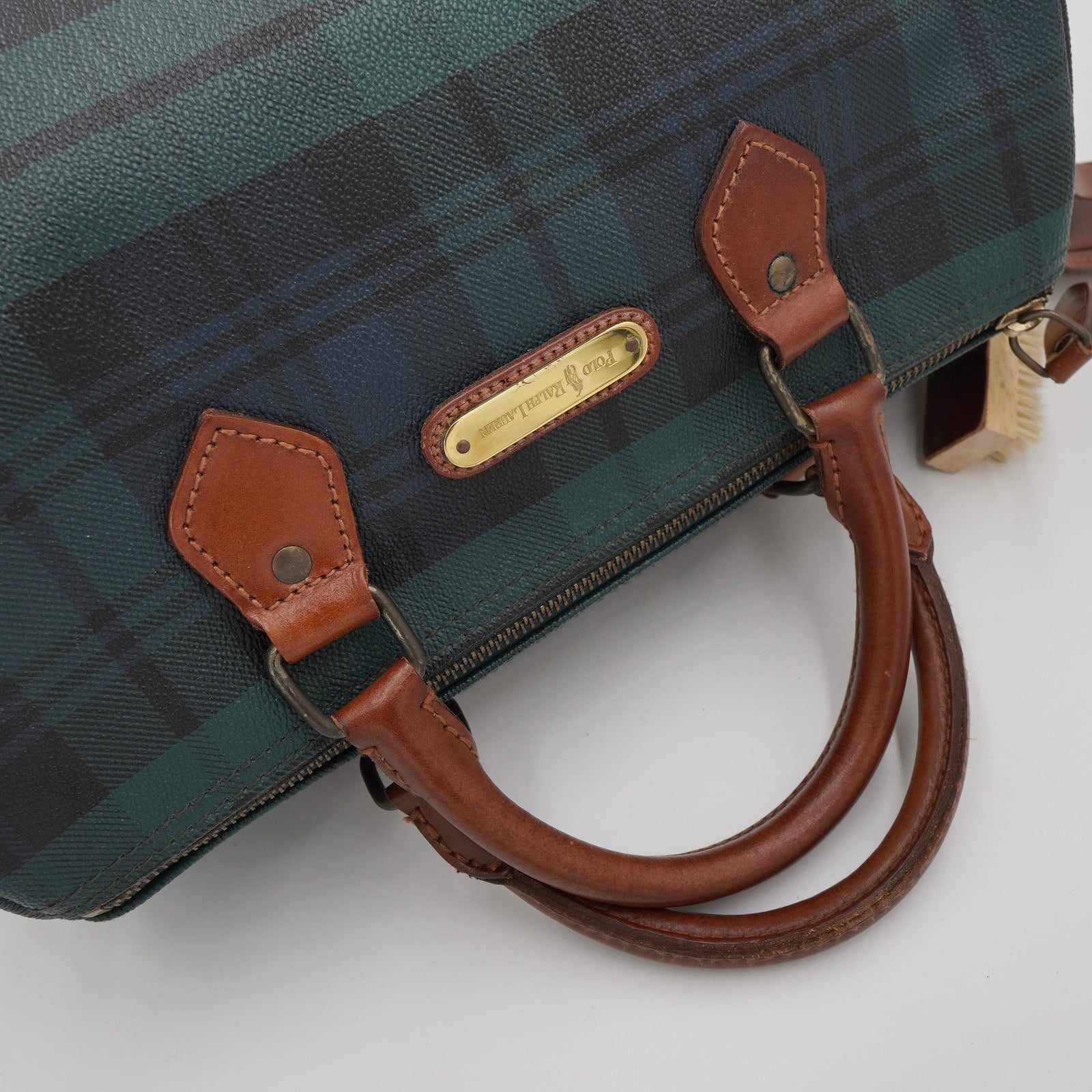 ポロ ラルフローレン チェック柄 ミニボストンバッグ PVC / レザー