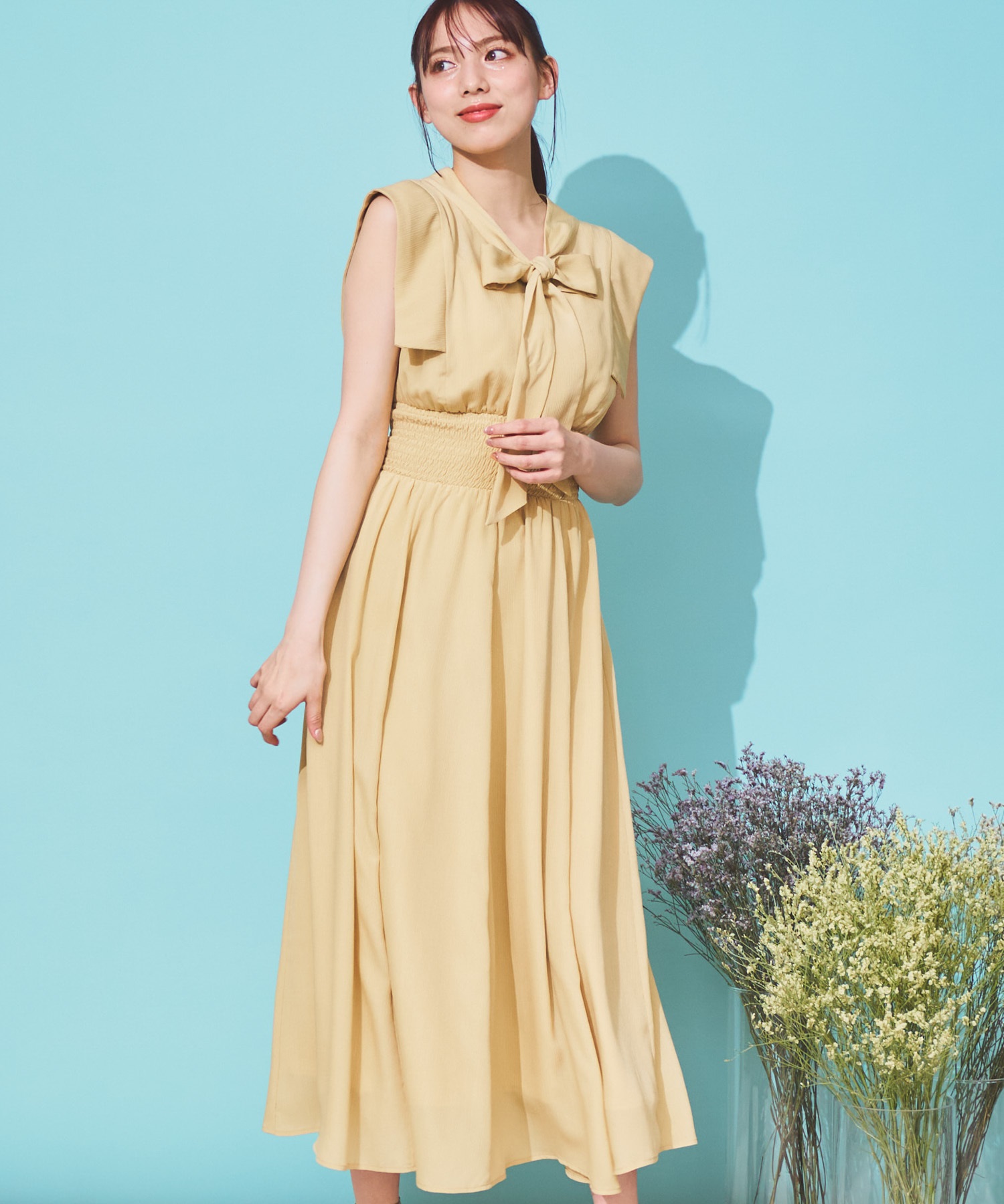 ボウタイ楊柳サテンワンピ | ロングワンピース | NOELA OFFICIAL WEB STORE