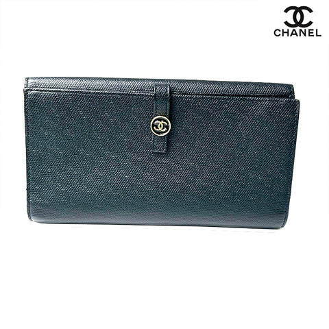 シャネル CHANEL ココボタン レザー ロングウォレット シンプル 無地