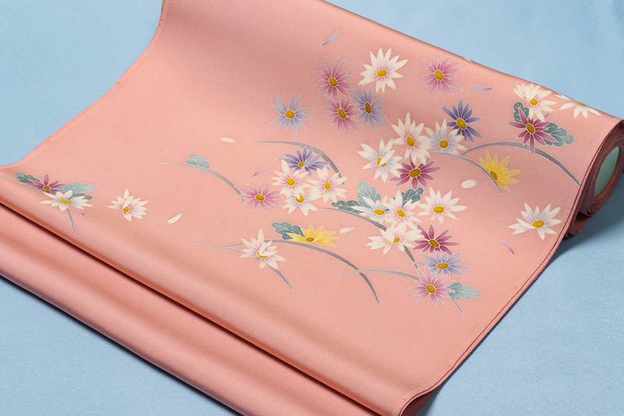 加賀友禅 名古屋帯 染帯 塩瀬 加賀友禅 作家 落款 菊 付下げ 小紋 紬