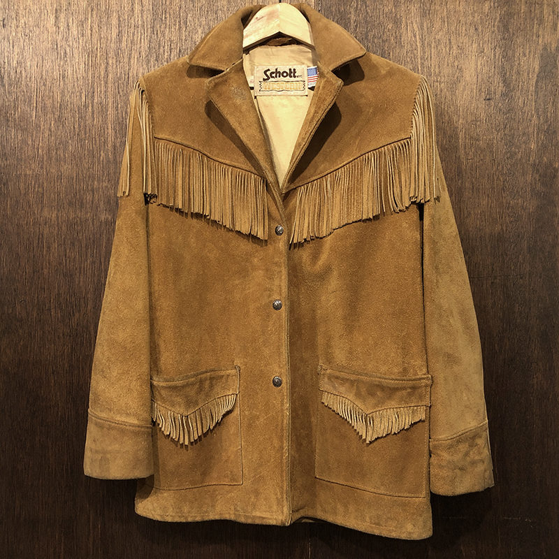 Schott Western Genuine Suede Leather Fringe Jacket Camel Brown 12