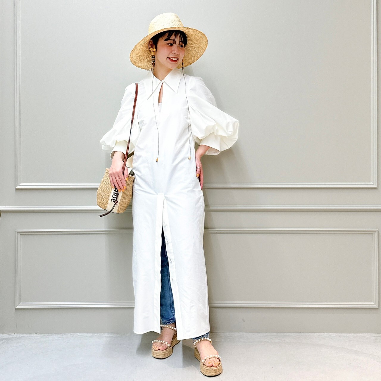 Mame Kurogouchi(マメ クロゴウチ)】 Cotton Silk Broad Basket Motif