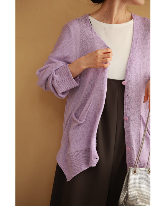 お尻まで包み込むラベンダー色カーディガン – ONE PEACE ONLINE