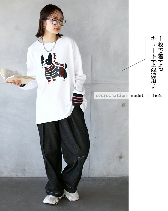 ワンコと袖ボーダー あったか裏起毛ロンT – ONE PEACE ONLINE