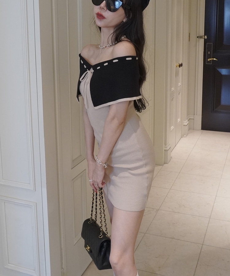 offshoulder mini ribbon onepiece(M BEIGE): ワンピース｜PMbox P&M