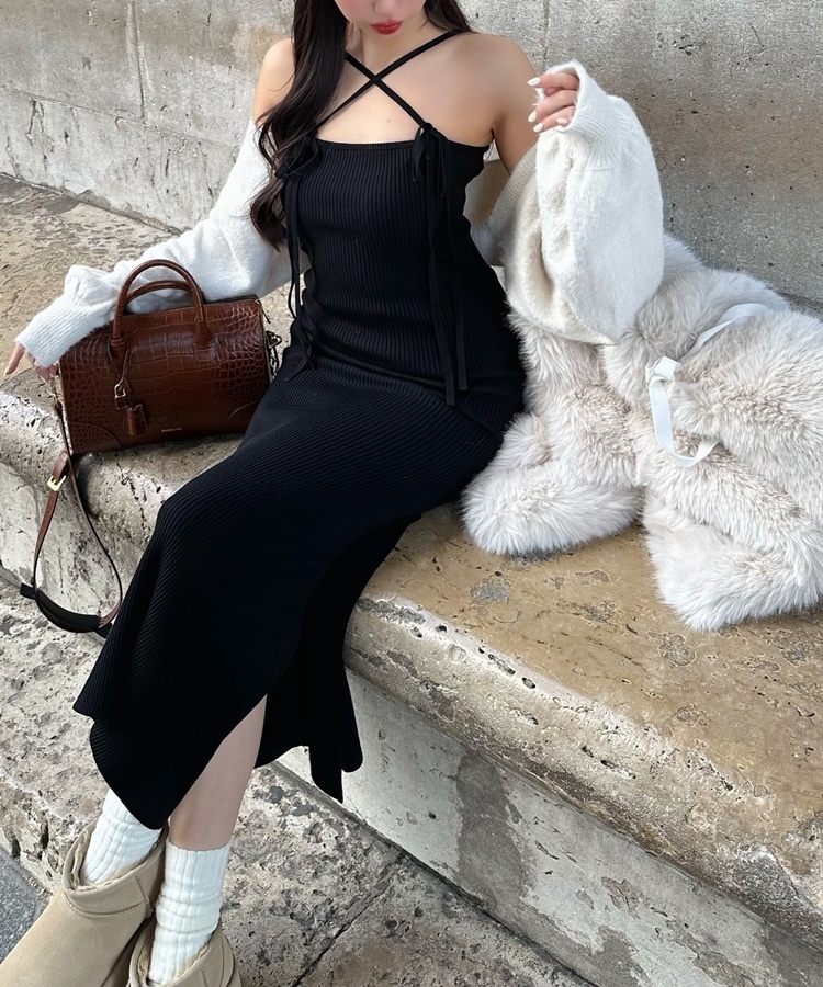 feather bolero×ribbon onepiece set(M GREIGE): ワンピース｜PMbox