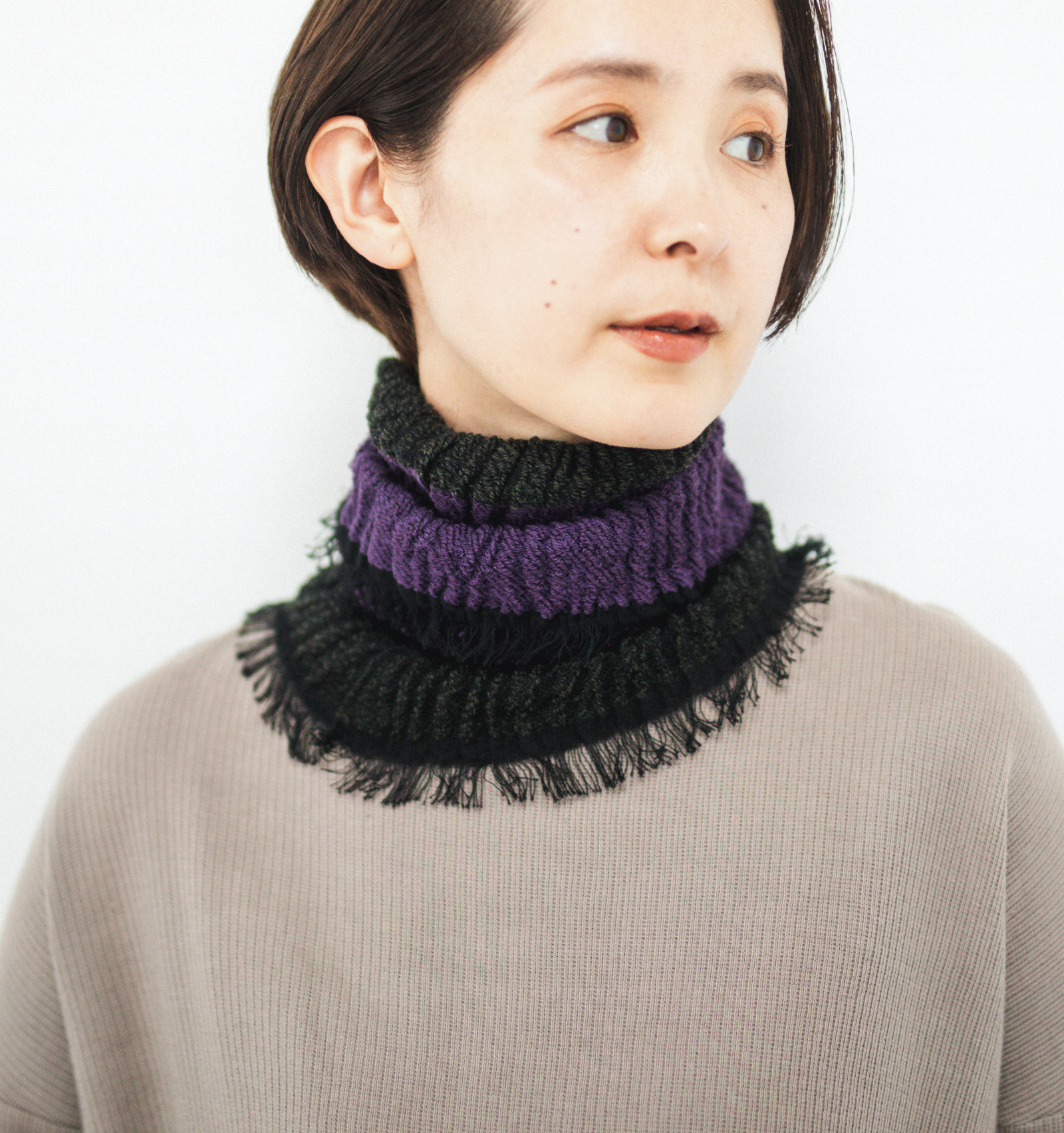 9/8 NEW】ウール リバーシブルネックウォーマー パープル×ブラウン