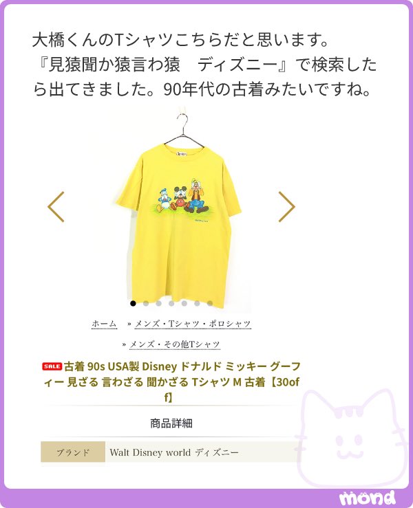 こちら「90年代OLD DisneyのビンテージTシャツ」みたいです！「見猿