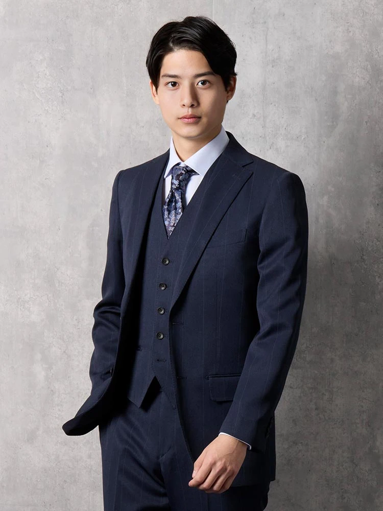 上下洗える】スリーピーススーツ ウインドペン【クラシコ】ネイビー