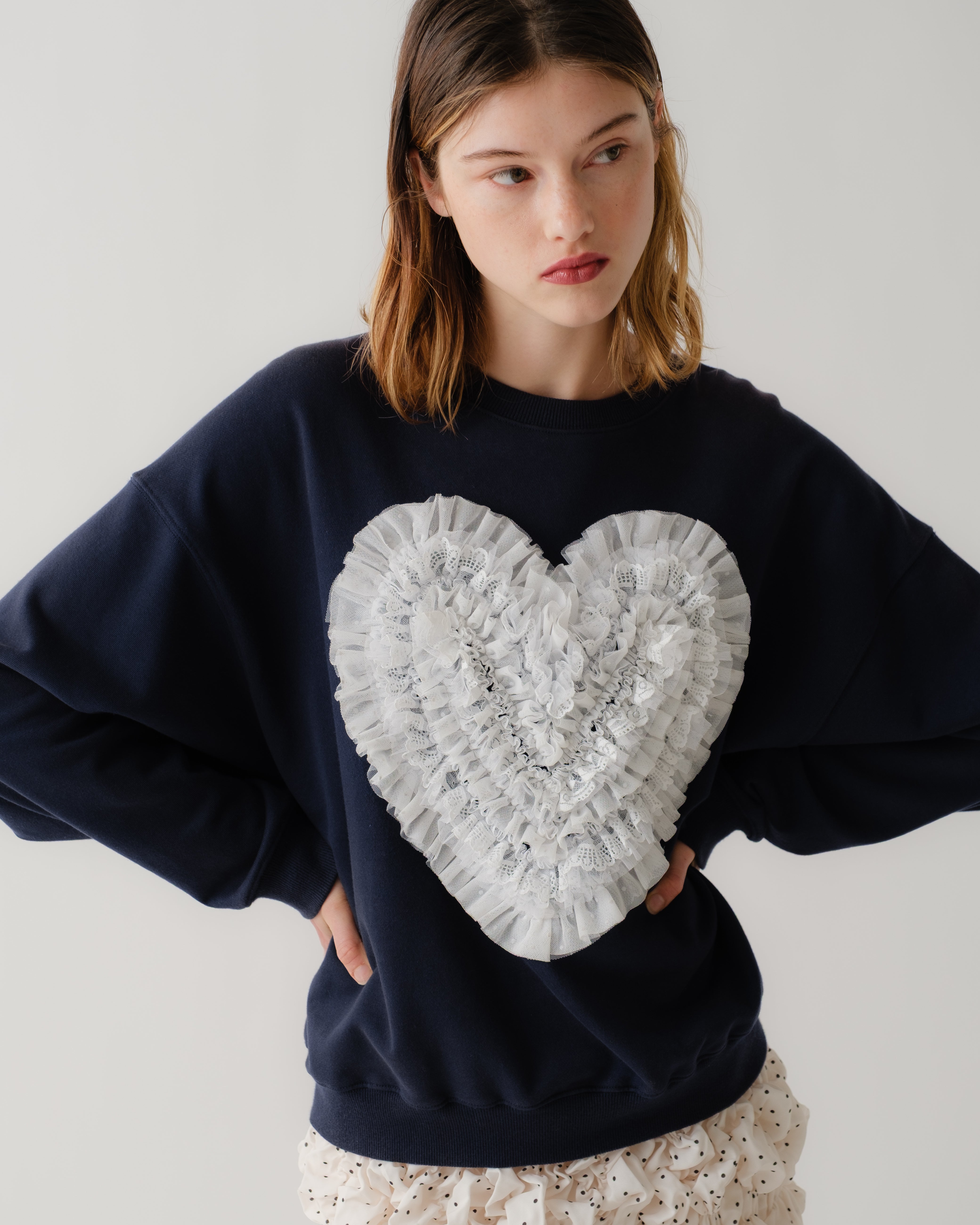Heart dot tulle sweatshirt (navy)