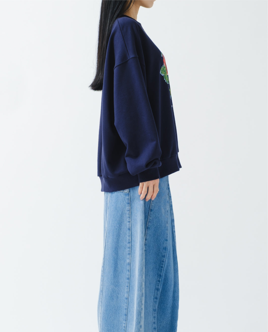 Flower cross-stitch print sweatshirt