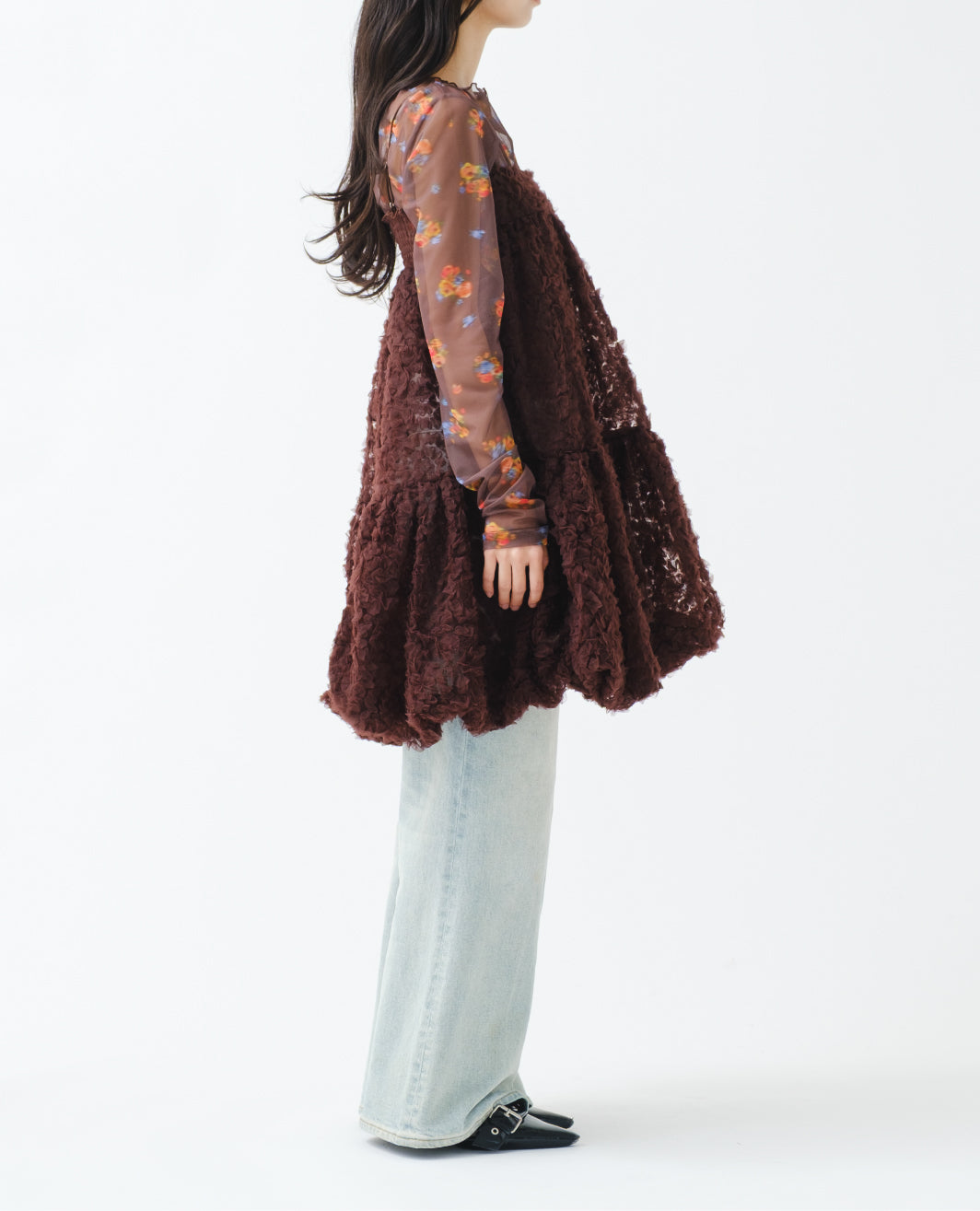 Tulle balloon tunic (brown)