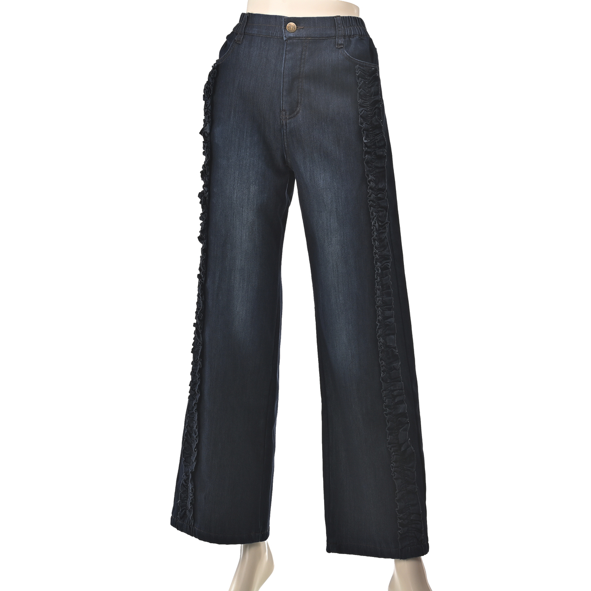 &LOVE サイドふりるの裏フリースデニムパンツ アンドラブ（&LOVE