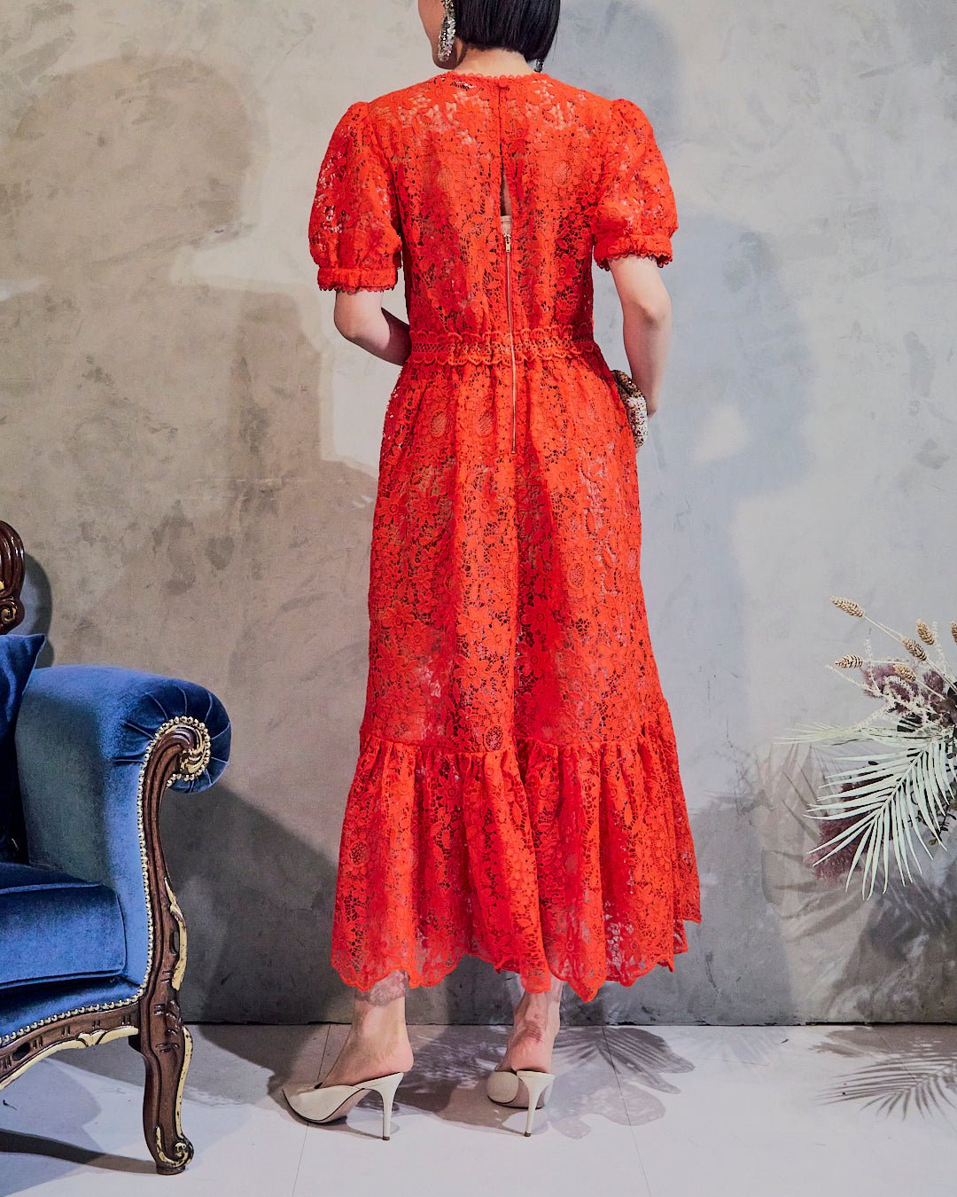 Self-Portrait 結婚式・パーティードレス｜オレンジのレースドレス