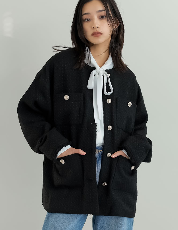 ツイードフリンジノーカラージャケット - ジャケット/アウター通販