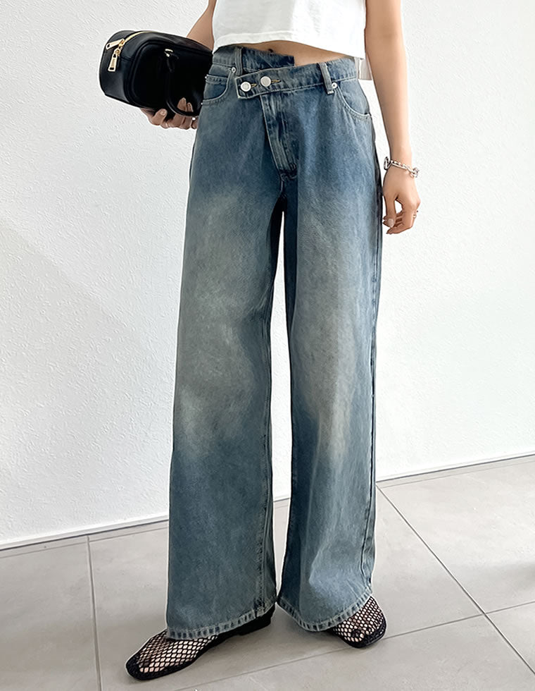 クロスウエストストレートコットンデニムパンツ - パンツ通販 | 人気