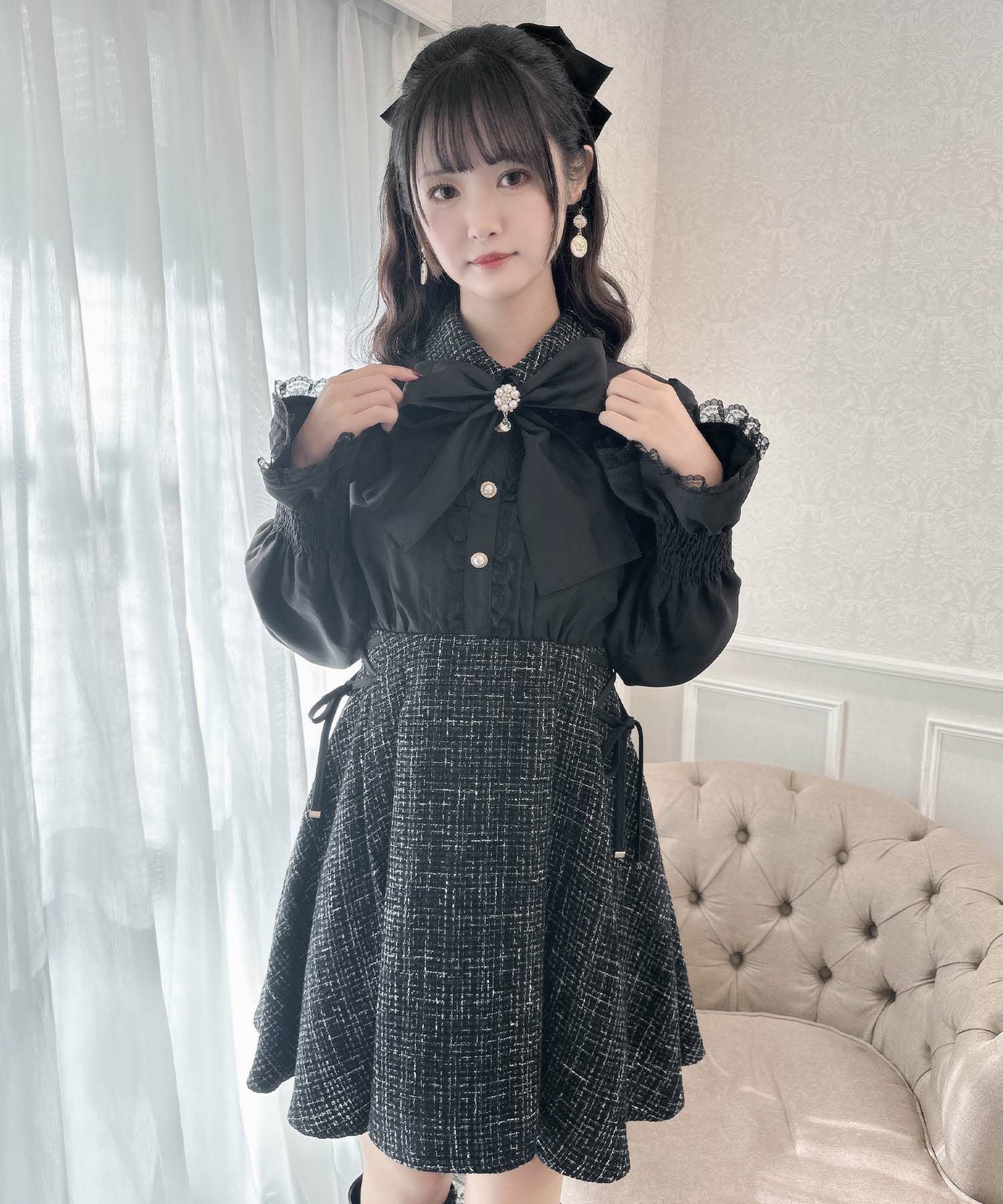 ボウタイリボンツイードドッキングワンピース | Rlab store