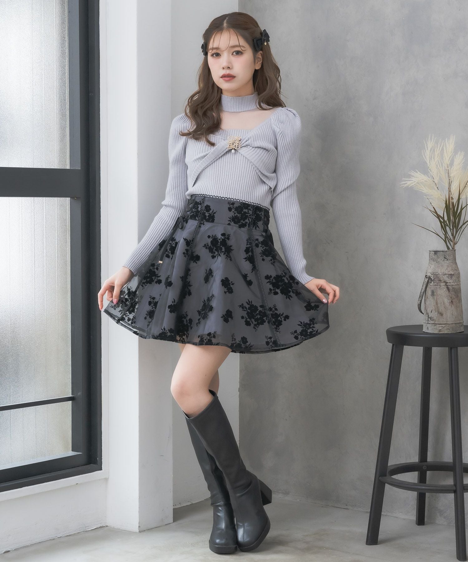 フロッキーフラワーミニスカート | Rlab store